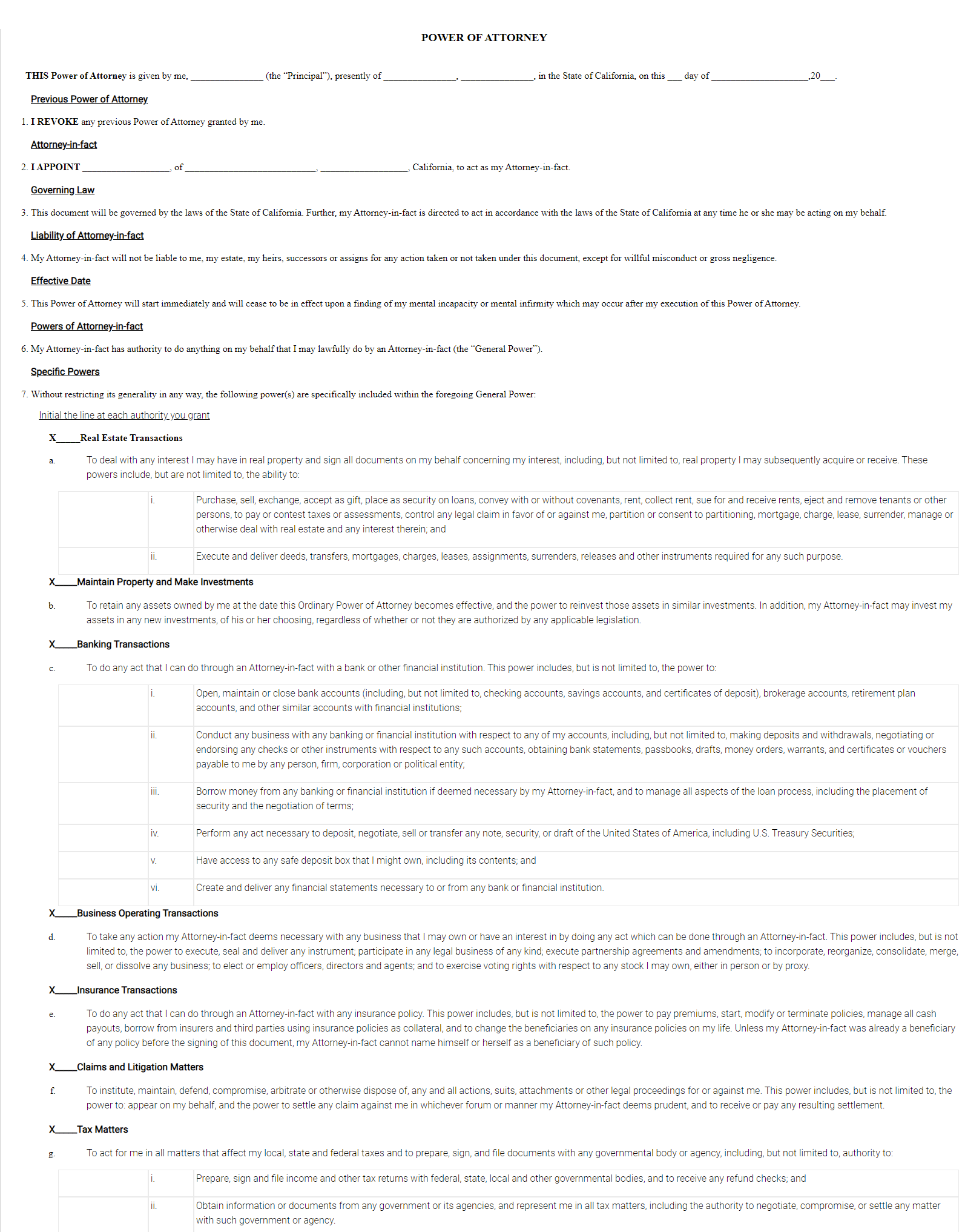 Free California Power Of Attorney Form Fill Out Sign