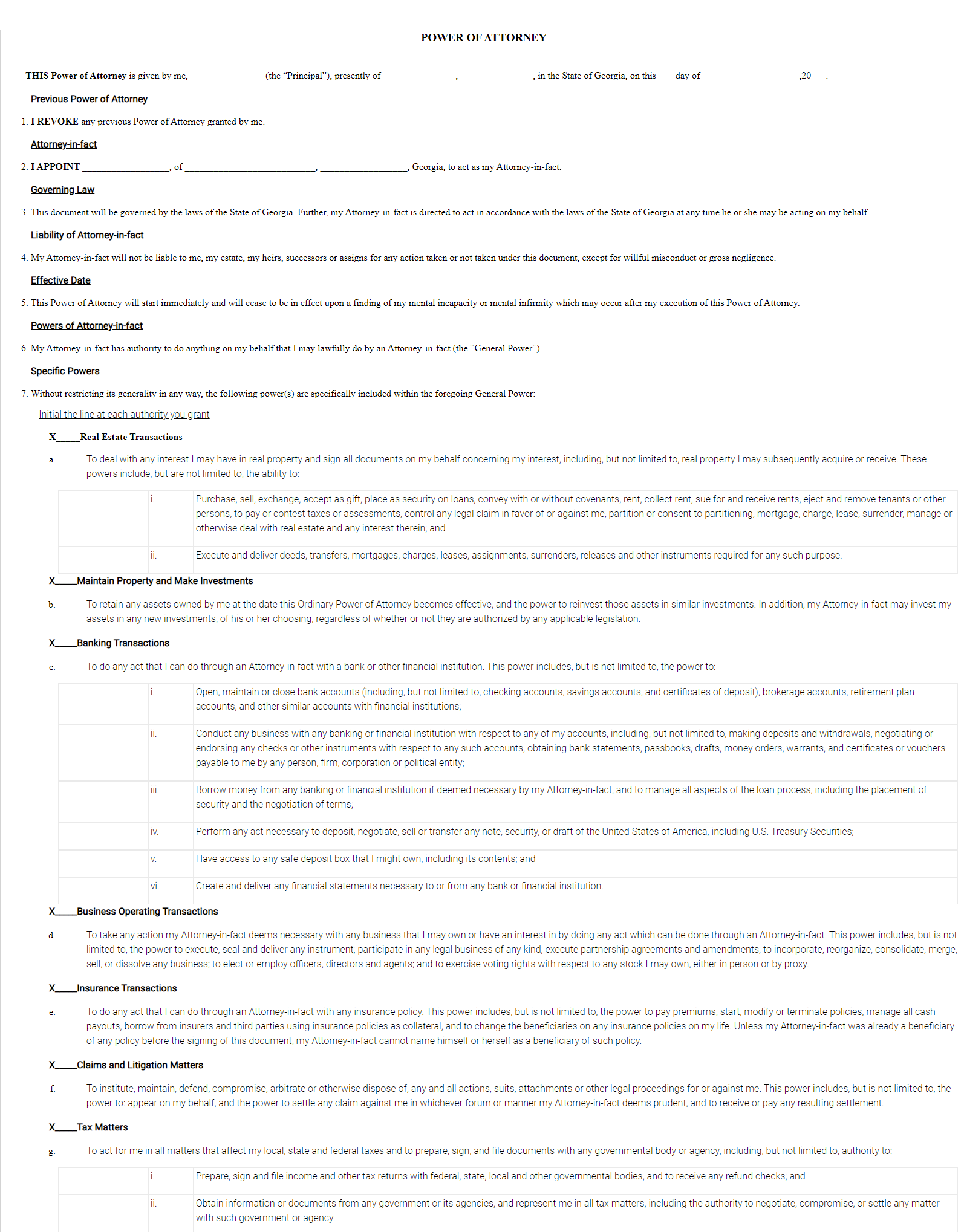Free Georgia Power Of Attorney Form Durable POA