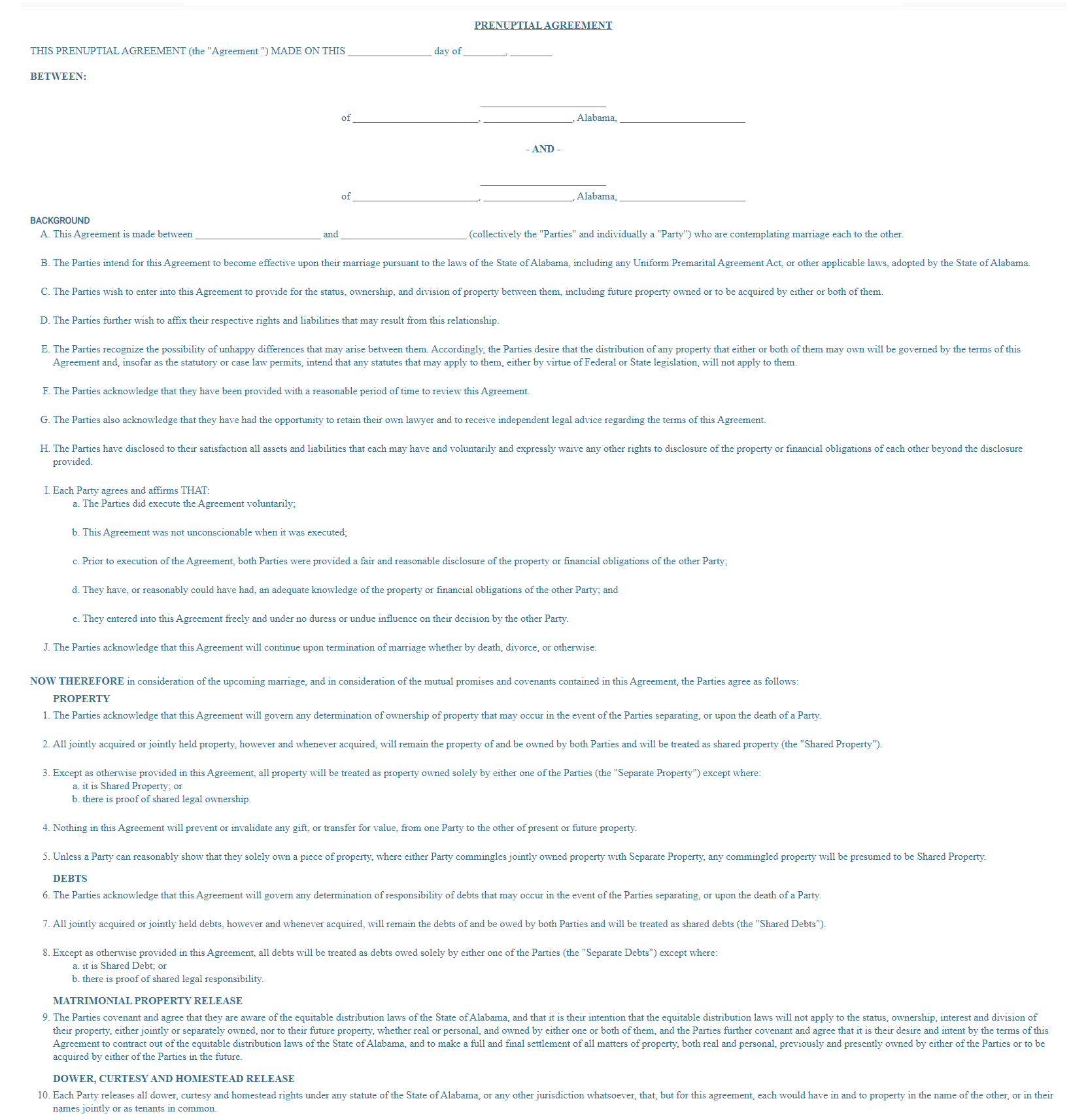 Free Prenuptial Agreement Forms legal